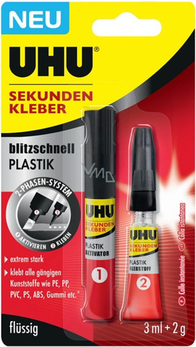 Uhu Super Glue Plastic ultrafast twophase second adhesive for bonding