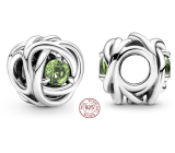 Charm Sterling silver 925 Infinity circle of eternity August bright green, bead for bracelet