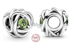 Charm Sterling silver 925 Infinity circle of eternity August bright green, bead for bracelet