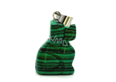 Malachite Dog pendant, hand-cut figurine 1,8 x 2,5 x 8 mm, wishing stone