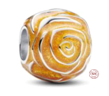 Charm Sterling Silver 925 Yellow Rose in Bloom, Bead for Nature Bracelet