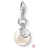Charm Sterling silver 925 Pearl with four-leaf clover, lobster clasp, bracelet pendant symbol