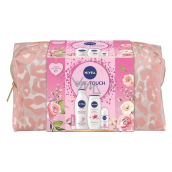 Nivea Rose Touch Rose & Hydration body lotion 400 ml + Nivea Rose & Almond Oil shower gel 250 ml + Nivea Fresh Rose Touch roll-on antiperspirant 50 ml + Labello Soft Rosé lip balm 4.8 g + cosmetic bag, cosmetic set for women