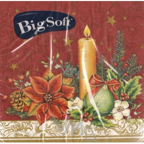 Big Soft Paper napkins 2 ply 33 x 33 cm 20 pieces Christmas Candle and star burgundy