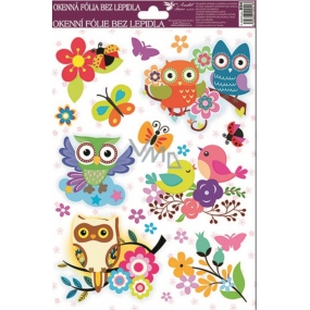 Non-adhesive window film with flower and ladybug on the left with owls 30 x 20 cm