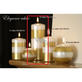 Lima Elegance White Candle Gold Cylinder 60 x 150 mm 1 piece
