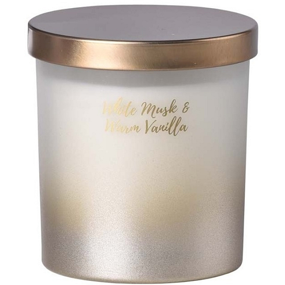 Emocio White Musk & Warm Vanilla - White musk and warm vanilla scented candle glass with tin lid 80 x 90 mm