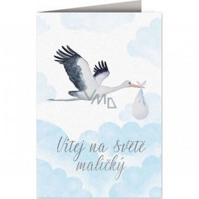 Nekupto Birthday card Stork with baby blue 115 x 170 mm 3601 F