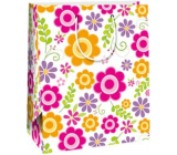 Ditipo Dárková papírová taška 26,4 x 32,4 x 13,7 cm Růžové, oranžové, fialové květy