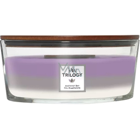 WoodWick Trilogy Amethyst Sky - Amethyst Sky scented candle with wooden wick and lid glass boat 453 g