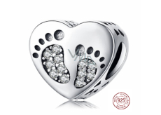 Charm Sterling silver 925 Heart footprint bead on bracelet family