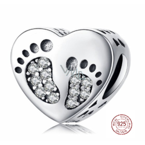 Charm Sterling silver 925 Heart footprint bead on bracelet family