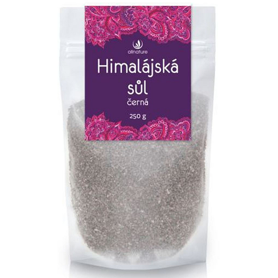 Allnature Himalayan black salt contains a high content of iron and other minerals 250 g