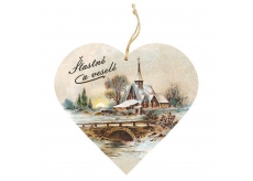 Bohemia Gifts Decorative wooden heart with the print Happy and Merry - Church 13 cm