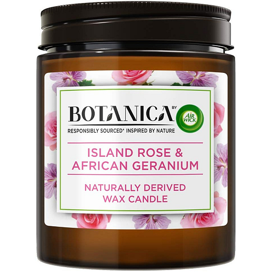 Air Wick Botanica Exotic Rose and African Geranium Scented Candle Glass, Burn Time up to 40 Hours 205 g