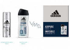 Adidas Pro Invisible & Adipure antiperspirant deodorant spray for men 150 ml + shower gel 250 ml, cosmetic set
