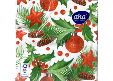 Aha Paper napkins 3 layers 33 x 33 cm 20 pieces Christmas holly, red flasks