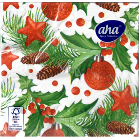 Aha Paper napkins 3 layers 33 x 33 cm 20 pieces Christmas holly, red flasks