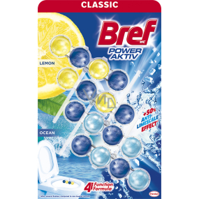Bref Power Aktiv Lemon WC block for hygienic cleanliness and freshness of your toilet, colours the water, 2 x 50 g + Ocean WC block 2 x 50 g