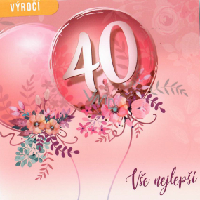 Nekupto 40 years anniversary card 150 x 150 mm Happy Birthday pink