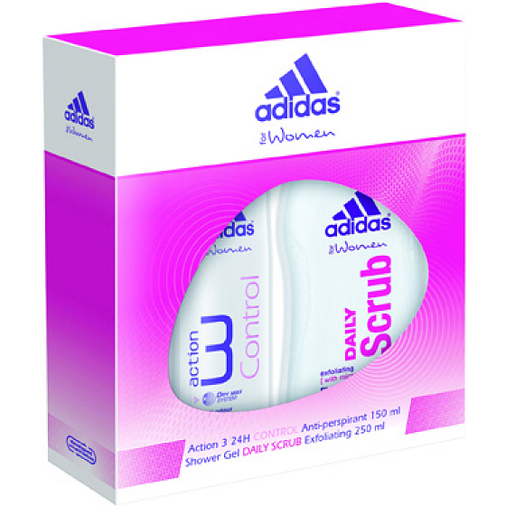 Adidas Action 3 Control antiperspirant dodorant spray 150 ml + Daily Scrub shower gel 250 ml, cosmetic set