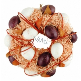 Wreath with straw with brown and white eggs 25 cm