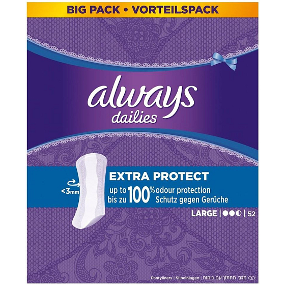 Always Dailies Extra Protect Large with a gentle scent panty liners 52 pieces