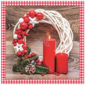 Aha Paper napkins 3 ply 33 x 33 cm 20 pieces Christmas White wreath, 2 red candles and decorations