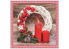 Aha Paper napkins 3 ply 33 x 33 cm 20 pieces Christmas White wreath, 2 red candles and decorations