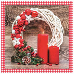 Aha Paper napkins 3 ply 33 x 33 cm 20 pieces Christmas White wreath, 2 red candles and decorations