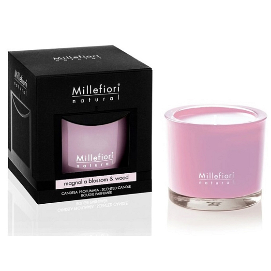 Millefiori Milano Natural Magnolia Blossom & Wood - Magnolia flowers and Wood Scented candle burns for up to 60 hours 180 g