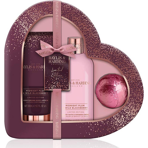 Baylis & Harding Midnight Plum and Wild Blackberry bath and shower cream 300 ml + body lotion 200 ml + sparkling ballistic bath 140 g, cosmetic set