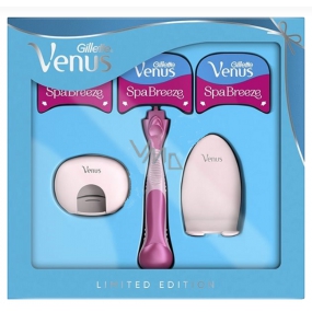 Gillette Venus Spa Breeze 2in1 razor + 3-blade replacement shaving head, 3 pieces + stand + travel case, cosmetic set for women