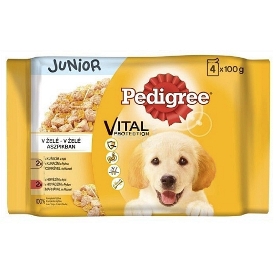 Pedigree Vital Protection Junior with chicken and rice, with turkey and rice in jelly pouch 4 x 100 g