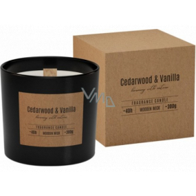 Bispol Cedarwood & Vanilla - Cedar wood and vanilla scented candle with wooden wick glass 300 g
