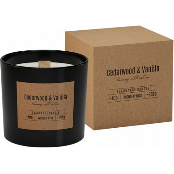 Bispol Cedarwood & Vanilla - Cedar wood and vanilla scented candle with wooden wick glass 300 g
