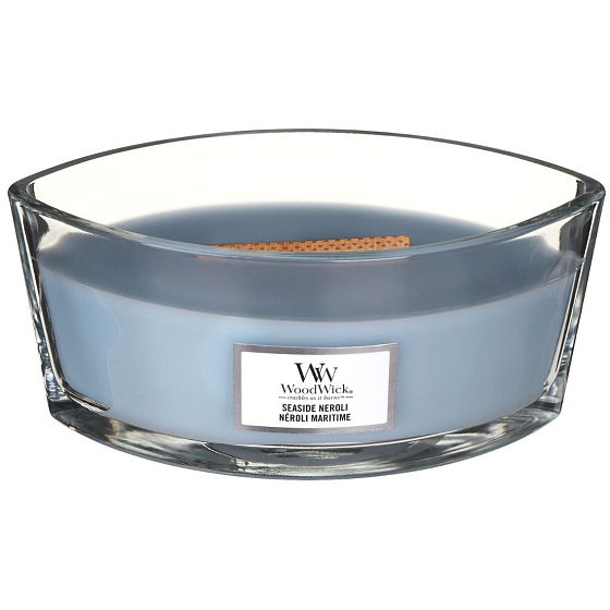WoodWick Seaside Neroli - Coastal neroli scented candle with wooden wide wick and glass boat lid 453 g