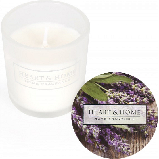 Heart & Home Lavender and sage Soy scented votive candle in glass burning time up to 15 hours 5.8 x 5 cm
