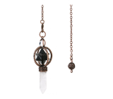 Onyx Merkaba pendulum + clear quartz + bronze, natural stone pendant 7,7 cm, chain approx. 26,5 cm