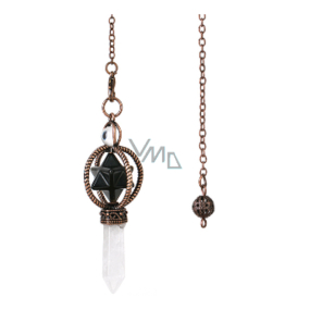 Onyx Merkaba pendulum + clear quartz + bronze, natural stone pendant 7,7 cm, chain approx. 26,5 cm