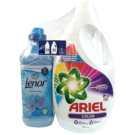 Ariel Color universal washing gel 43 doses + Lenor Spring Swakening fabric softener 34 doses, duopack