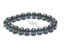 Black pearl elastic bracelet, natural, 9 mm bead / 16 - 17 cm, symbol of femininity, brings admiration