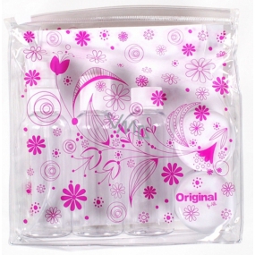 Albi Original Travel Bottle Set 3 x 80 ml + 2 Containers + Pink Flowers Case - 15 cm x 15 cm x 4.5 cm