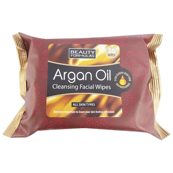 Beauty Formulas Argan Oil Cosmetic Cleansing and Makeup Remover Wipes 30 pieces