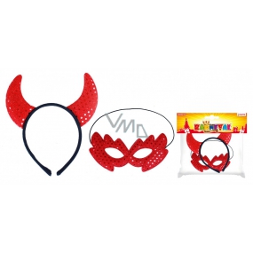 Set of horns headband and devil mask