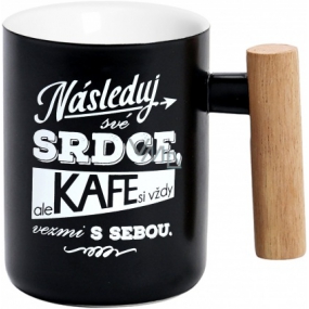 Albi Mug with wooden handle Follow your heart black 350 ml