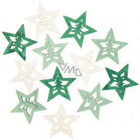 Wooden star green-natural 4 cm 12 pieces