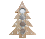 Wooden Christmas tree candle holder with white flakes 19,5 x 27 cm