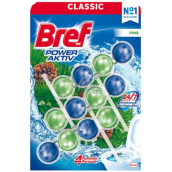 Bref Power Aktiv 4 Formula Pine Freshness WC block for hygienic cleanliness and freshness of your toilet, colours water, Mega pack 3 x 50 g