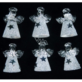Angels made of glass set of 6 pieces with a white skirt with silver stars 4.5 cm